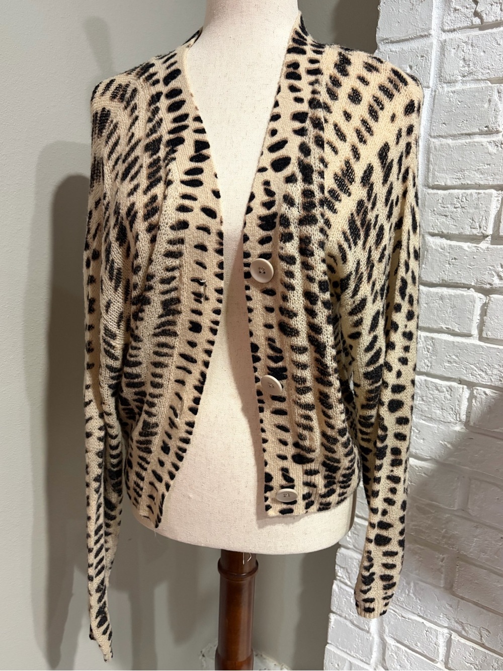 LNA Animal Print Button Cardigan - Beige & Brown - Picture 5 of 5